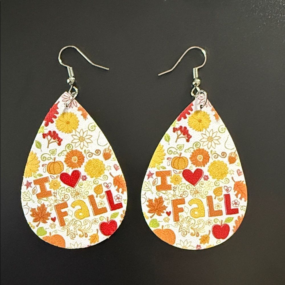 Faux leather I Love Fall Teardrop Earrings